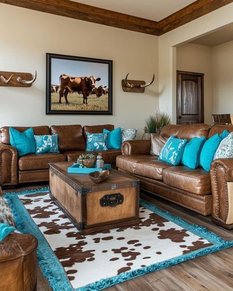 Rustic Western Living Room, Stone House Decor, Western Living Room Ideas, Country Farmhouse Decor Living Room, Mexican Living Room, Western Living Rooms, Rustic Living Room Ideas, Teal Rooms, Western Farmhouse