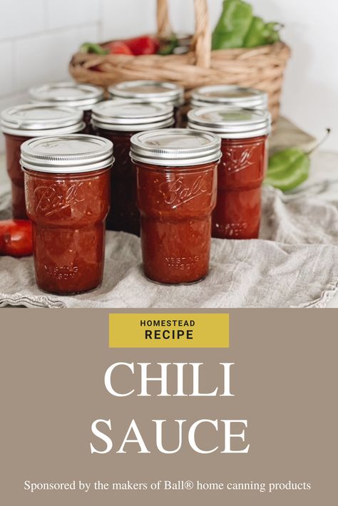 Chili sauce recipe from the makers of Ball® home canning products. With fresh Anaheim chilis and chili powder tamed by the sweetness of brown sugar, you've got a real winner on your hands. Chili Sauce Canning Recipes, Canning Chili Sauce, Canned Chili Sauce Recipe, Chili Base Recipe Canning, Chili Starter Canning Recipe, Recipe Jars, Chili Sauce Recipe Canning, Canning Chili, Chili Starter