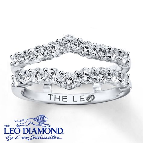 This thrilling enhancer ring for her sparkles with round diamonds above and below a space for her coordinating solitaire engagement ring (sold separately). From The Leo Diamond®, the ring has a total diamond weight of 1 carat and is crafted of 14K white gold. Diamond Total Carat Weight may range from .95 - 1.11 carats. Leo Diamond Ring, Wedding Ring Enhancers, Diamond Enhancer Ring, Leo Diamond, Diamond Enhancer, Enhancer Ring, Ring Enhancer, Diamond Rings Bands, Diamond Solitaire Rings