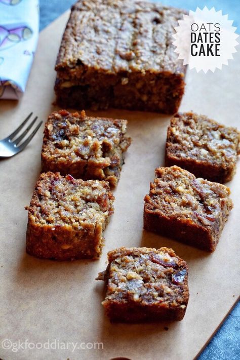 Eggless Dates Oats Cake Recipe for Toddlers and Kids with dates, oats and wheat flour Date Pieces With Rice Flour, Date Pieces With Rice Flour Recipes, Oats Cake Recipe, Cake With Wheat Flour, Oats Cake, Dates Cake, Indian Baby Food Recipes, Oat Cake Recipes, Healthier Baking