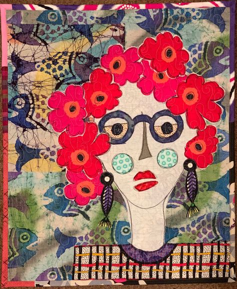 Jean Impey, Quilted Faces, Fabric Faces, Swedish Fish Candy, Freddy Moran, Fish Candy, Face Collage, Collage Portrait, Swedish Fish