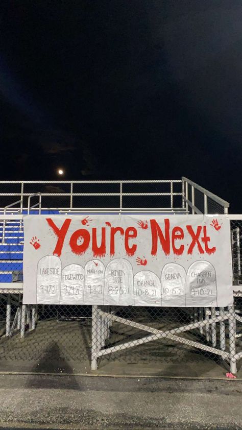 Highschool Football Game Posters, Rivalry Week Posters, School Rivalry Posters, Fiesta Theme Pep Rally, Spirit School Ideas, Cheer Gc Names, Hoco Run Through Signs, Student Section Signs Basketball, White Out Signs Football