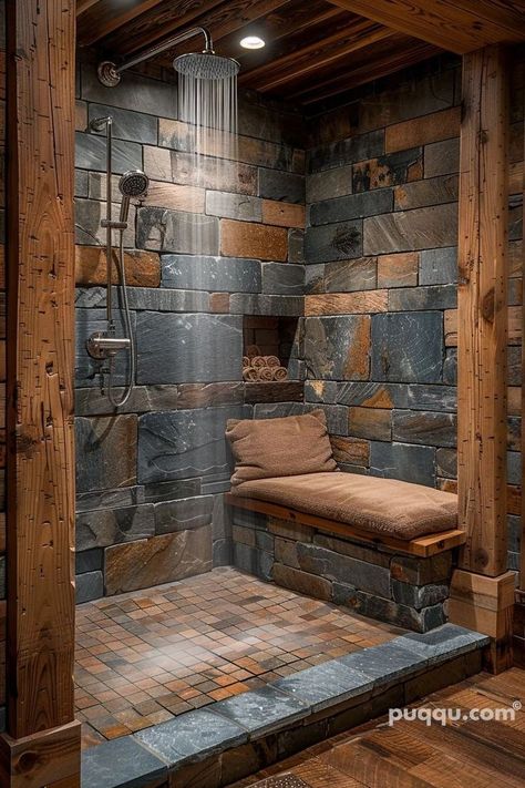 Small Cabin Bathroom Ideas, Small Cabin Bathroom, Rustic Bathroom Shower, Barn Tin, Bad Room, Rustic Shower, Dream Shower, Cabin Bathrooms, Rustic Bathroom Designs