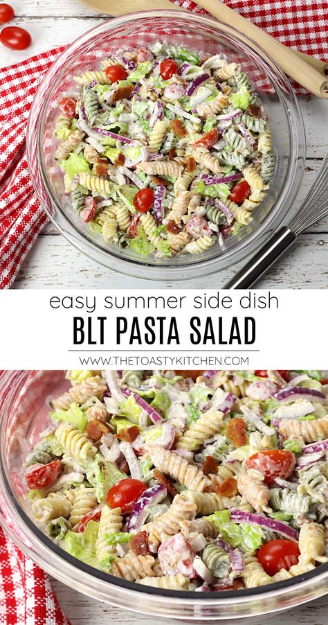 Blt Pasta Salad Recipe, Mayo Pasta Salad Recipes, Blt Salad Recipe, Bacon Pasta Salad, Blt Pasta Salad, Summer Pasta Salad Recipes, Tomato Pasta Salad, Bacon Ranch Pasta Salad, Classic Pasta Salad