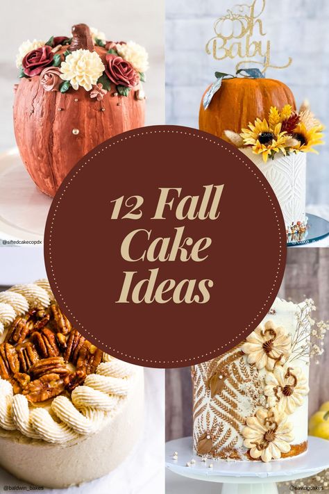 Fall Cakes For Birthday, Fall Themed Cake Flavors, Fall Cakes Easy Decorating, Birthday Cake Fall Colors, Autumn Decorated Cakes, Fall Cakes And Cupcakes, Fall Flowers Cake Buttercream, Simple Fall Birthday Cake, Birthday Cake Fall Theme