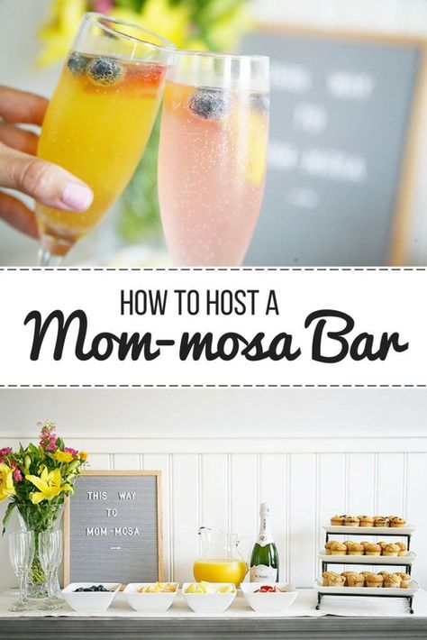 How to host a Mom-mosa bar Mom To Be Party Ideas At Home, Moms And Mimosas, Mom Mimosa Bar, Mom Osa Bar Ideas, Mommossas Bar, Momosa Mimosa Recipe, Mom Mosa Bar Baby Shower Ideas, Mom Mosas, Momosa Bar Baby Shower Ideas