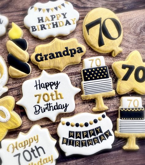 70th Birthday Cookies, 70th Birthday Cake For Men, Personalised Cookies, Golf Cookies, Gold Cookies, 70 Birthday, Cookie Birthday Party, 70th Birthday Decorations, Frosted Cookies