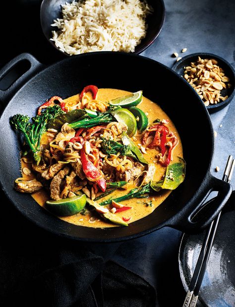 Our Thai-style peanut pork with Tenderstem recipe makes a quick dairy-free dinner. Serve with rice to soak up all the punchy flavours. Waitrose Recipes, Gammon Recipes, Week Meals, Creamy Curry, Tenderstem Broccoli, Pork Soup, Healthy Eating Breakfast, Clean Eating Lunch, Magazine Recipes