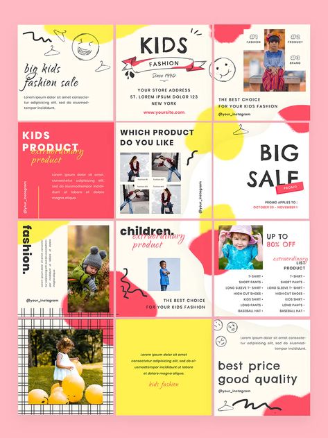 Kids Instagram Puzzle Template PSD Kindergarten Instagram Design, Kids Instagram Feed, Kids Social Media Design, Kids Branding Design, School Instagram, Kids Social Media, Instagram Grid Design, Ppt Free, Instagram Puzzle Template