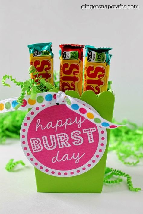 Happy BURST Day                                                                                                                                                      More Inexpensive Birthday Gifts, Relief Society Birthday, Spring Gift Ideas, Birthday Presents For Men, Teacher Birthday Gifts, Teacher Birthday, Spring Gifts, Ideas Birthday, Candy Gifts