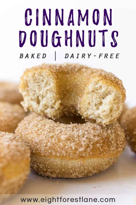 These classic dairy-free baked cinnamon sugar doughnuts are so easy to make at home. They come together in under 20 minutes! #doughnuts #donuts #dairyfree #baking Dairy Free Donuts, Cheese Sauces, Dairy Free Cooking, Dairy Free Baking, Baked Doughnuts, Baked Donut Recipes, Too Much Sugar, Eating Too Much, Doughnut Recipe