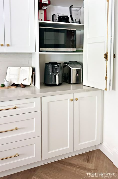 Wall Of Cabinets Kitchen Storage, Hidden Storage In Kitchen Island, Side Wall Kitchen Cabinets, Cabinet Towers In Kitchen, Kitchen Cabinet Over Sink, Cabinets By Stove, 12 Inch Cabinet Ideas, Kitchen Cabinet Tower Ideas, Hidden Countertop Storage