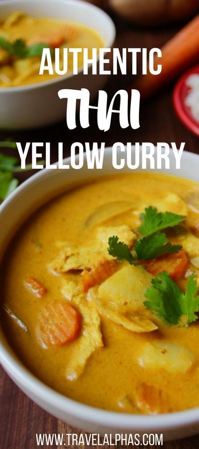 Making this authentic Thai yellow curry recipe is like taking a trip to Thailand, but without the jet lag and the expensive plane ticket. This Thai yellow curry is creamy, spicy, and healthy. And if you don't have all the ingredients, don't worry! This recipe is very versatile, so you can add in whatever vegetables and proteins you have on hand. Seriously, this stuff is the real deal. It's authentic, absolutely delicious & now that you've seen this recipe, it's something you can't live witho Thai Yellow Curry Recipe, Thai Yellow Chicken Curry, Yellow Chicken Curry, Yellow Curry Chicken, Yellow Curry Recipe, Thai Mad, Curry Chicken Recipe, Thai Yellow Curry, Trip To Thailand