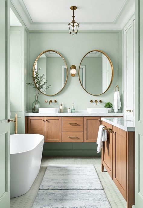 Green Bathroom Decor Green Natural Bathroom Ideas, Jade Bathroom Ideas, Seafoam Green Bathroom Ideas, Cream And Green Bathroom, Jade Green Bathroom, Light Green Bathroom Ideas, Green And Cream Bathroom, Pale Green Bathroom, Calming Bathroom Ideas