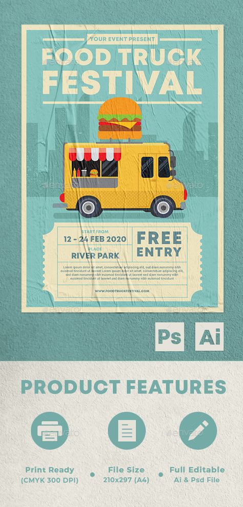 Culinary Poster Design, Food Truck Festival Poster, Street Food Festival Poster, Food Festival Poster Design Ideas, Food Event Poster, Food Truck Poster, Culinary Poster, Food Truck Flyer, Truck Graphic Design