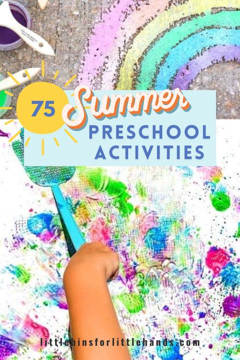 Looking for summer activities for preschool ages kids? These 75 summer preschool activities offer a blend of educational and creative play, ideal for keeping them engaged and learning all summer long. Quick And Easy Preschool Activities, Preschool Stem Activities Summer, Summer Season Preschool Activities, Summer Math Activities For Toddlers, Summer Fun Outdoor Prek Activities, Summer Theme Preschool Activities Science Experiments, Summer Themed Activities For Kids, Summer Camp Activities For Preschoolers, Summer Curriculum For Toddlers