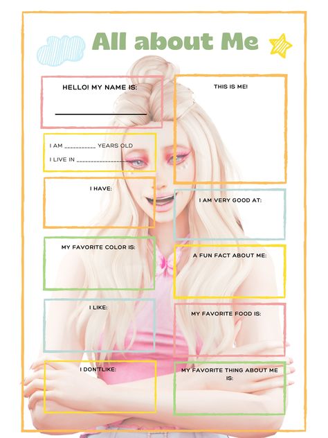 About Me Printable, Download Sims, All About Me Printable, Oc Template, Sims 4 Characters, All About Me, Character Sheet, Just Start, All About Me!