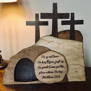 Easter Scene – Mincice Easter Tomb, Monogram Car Charm, Easter Scene, Easter Resurrection, Easter Wood Crafts, Empty Tomb, He Has Risen, Wooden Words, Christmas Place