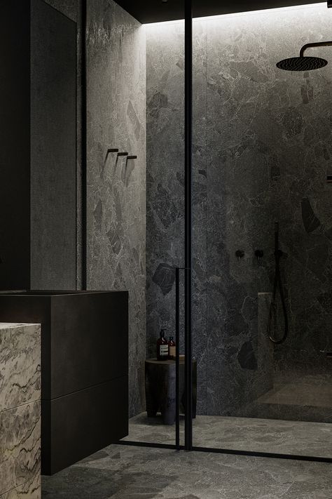 Dark Modern Bathroom, Chalet Bathroom, 60s House, Bathroom Design Black, New House Bathroom, Dark Bathrooms, Dark Modern, House Bathrooms, Mountain Cottage