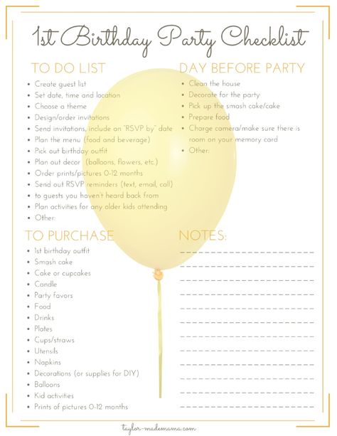 Birthday Party Checklist, Party Planning Guide, Party Planning Checklist, Party Checklist, Themes Ideas, First Birthday Party Themes, First Birthday Themes, Birthday Party Planning, Birthday Planning