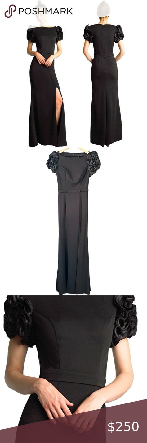 Basix Black Label Floral Sleeve Long Dress Evening Gown Size 2 Classic Black Basix Black Label, Floral Sleeves, Sleeve Long Dress, Floral Sleeve, Dress Evening, Evening Dresses Long, Black Label, Evening Gown, Classic Black