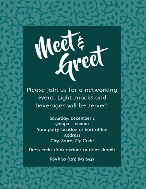 Meet & Greet Flyer Meet And Greet Party Ideas, Meet And Greet Ideas For Work, Meet The Neighbors Party, Meet And Greet Ideas, Neighborhood Get Together Invites, Meet & Greet Invitations, Neighborhood Party Invitations, Networking Event Flyer, Family Reunion Favors