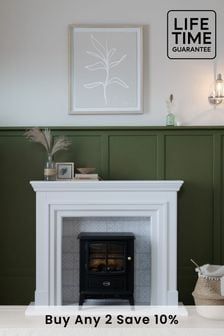 Fireplaces & Heaters | Fire Surrounds | Next Official Site Panelling Around Fireplace, Electric Log Burner Fireplace Ideas, Living Room No Fireplace, Narrow Fireplace, Tiled Fireplace Ideas, Painted Fireplace Surround, White Fire Surround, White Townhouse, Victorian Flat