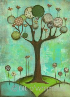 Green Birds, Tree Of Life Art, Whimsical Paintings, Tree Craft, Tree Illustration, Mixed Media Art Journaling, Art Journal Pages, Art Pages, Whimsical Art