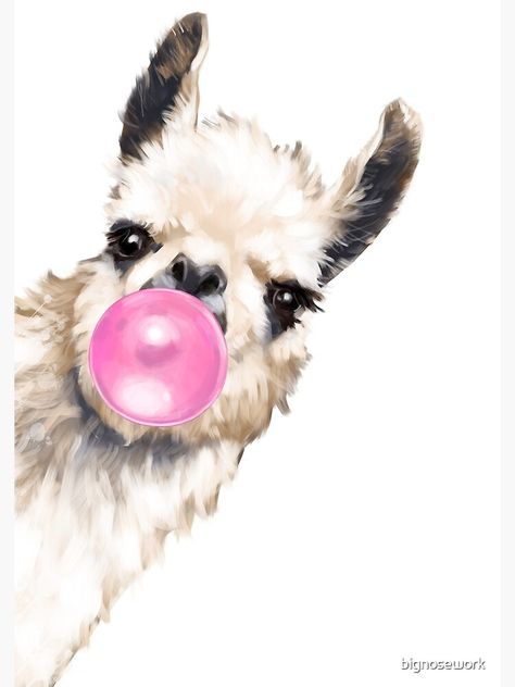 "Sneaky Llama with Bubble Gum" Canvas Print by bignosework | Redbubble Nose Work, Big Nose, Bubble Gum, Llama, Gum, Canvas, For Sale, High Quality, Pink