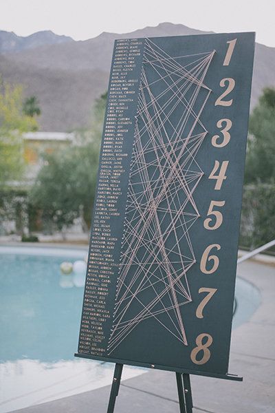 Wedding Seating Display, Creative Wedding Table Numbers, Unique Seating Chart Wedding, Geometric Wedding Decor, Ace Hotel Wedding, Seating Arrangement Wedding, Wedding Puzzle, Offbeat Wedding, Wedding Table Seating