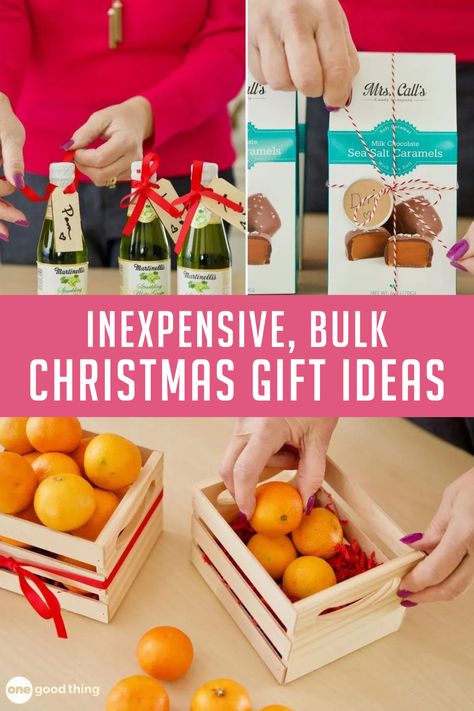 Inexpensive bulk Christmas gift ideas that are perfect for the people who help make your life easier. A small holiday gift is a great way to show you care! Small Inexpensive Christmas Gifts For Coworkers, Small Gift Baskets For Christmas, Christmas Gifts To Buy In Bulk, Cheap And Thoughtful Christmas Gifts, Inexpensive Christmas Gifts Bulk, Coworker Christmas Gift Basket Ideas, Bulk Christmas Gifts For Staff, Holiday Gifts For Co Workers, Chip Gift Ideas