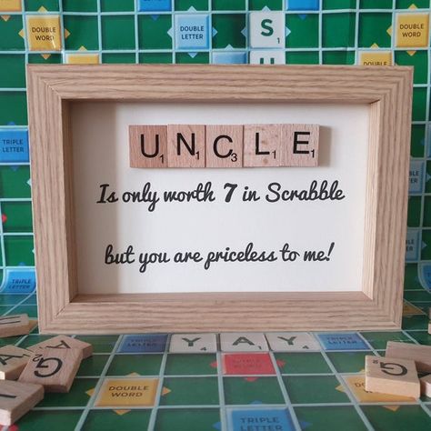 Check out this item in my Etsy shop https://www.etsy.com/uk/listing/733973907/uncle-gift-scrabble-tile-frame-gift-for Uncle Crafts From Niece, Gifts For Uncles From Niece, Best Uncle Gifts, Uncle And Nephew Aesthetic, Presents For Uncle, Gift Ideas For Uncles Birthday, Uncle Fathers Day Gift Ideas, Christmas Presents For Uncles, Diy Christmas Gifts For Aunt