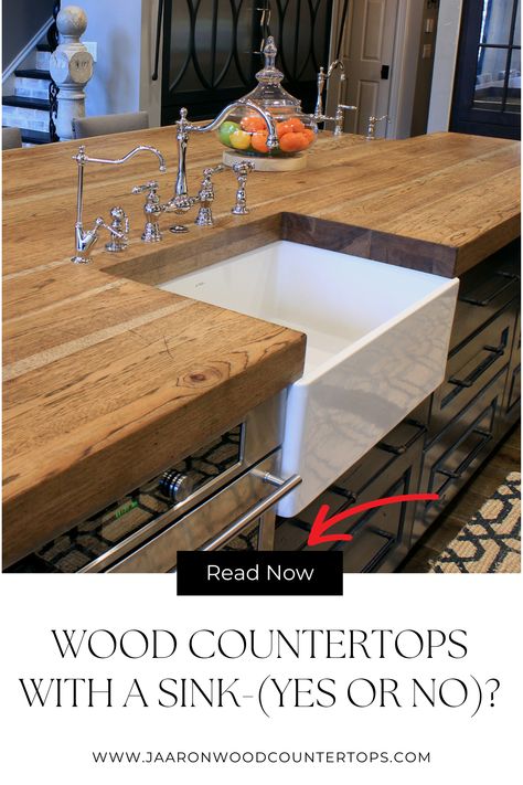 Butcher block with a sink White Sink Butcher Block Counters, Sinks For Butcher Block Countertops, Best Sink For Butcher Block Countertops, Undermount Kitchen Sinks Butcher Block, Butcher Block With Sink, Apron Sink With Butcher Block Counter, Kitchen Sink With Butcher Block Counter, Butcher Block Island With Sink, Farmhouse Sink Butcher Block Countertops