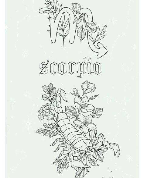 Scorpio Patchwork Tattoo, Scorpion Chrysanthemum Tattoo, Flower Scorpion Tattoo, Scorpion And Flower Tattoo, Scorpion With Flowers Tattoo, Scorpion Tattoo Outline, November Tattoo Ideas, Scorpion Tattoo Design, Lily Flower Tattoos