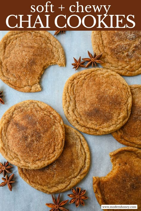 Chai Sugar Cookies Chai Cinnamon Cookies, Chai Spice Cookies Recipe, Vanilla Chai Cookies, No Mixer Cookies, Autumn Cookie Recipes, Chai Desserts, Chai Snickerdoodles, Chai Cookies Recipe, Chai Sugar Cookies