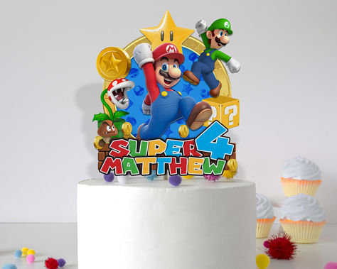 Mario Party Cake, Mario Cake Topper, Printable Cake Topper, Mario Birthday Cake, Mario Bros Cake, Cake Topper Printable, Super Mario Cake, Mario Cake, Mario Bros Party