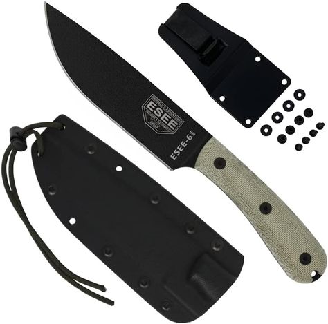 Amazon.com: ESEE-6HM Fixed Blade Survival Knife, 1095 Carbon Steel, Round Modified Handle, Made in USA (Black Kydex Sheath (Ambidextrous)) : Tools & Home Improvement Ontario Knife, Micarta Handles, Kydex Sheath, Kydex, Fixed Blade Knife, Leather Sheath, Carbon Steel, Pocket Knife, Made In Usa