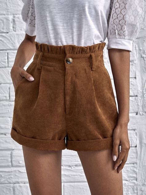 Cottagecore Shorts, Shorts Ootd, Cord Shorts, Fall Shorts, Corduroy Shorts, Women Shorts, Free Dresses, Brown Shorts, Vintage Pants