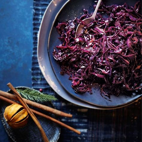 Flavourful, versatile and simply gorgeous to look at, red cabbage is the perfect festive side dish. As well as Christmassy spices, try adding carraway seeds, orange or honey for extra zing. For more richness, mix in some butter or goose fat after cooking and to make it meatier, pancetta and bacon are great additions. To keep it simple, take a leaf out of Mary Berry's book and just add redcurrant jelly, apples, vinegar and sugar. Spiced Red Cabbage, Cooked Red Cabbage, Red Cabbage Recipe, Quick Easy Salad, Red Cabbage Recipes, Christmas Side Dishes, Cabbage Recipe, Delicious Magazine, Mary Berry