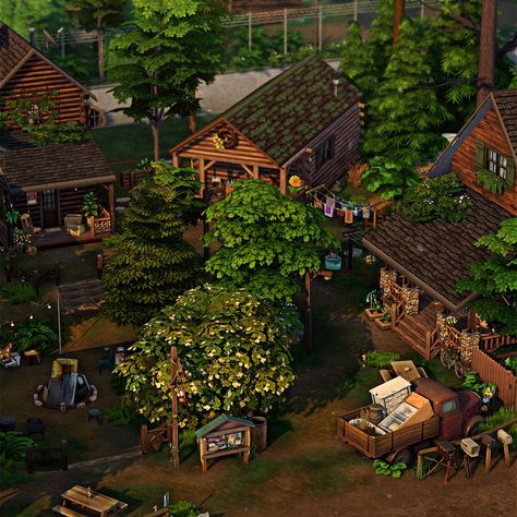 m0ckest : 🦷 Grimtooth Cabins Gothic Sims 4, Sims 4 Interior, Bonfire Pits, Lumber Mill, Camp Site, Sims Building, Sims Four, Sims 4 Build, Sims 4 Houses