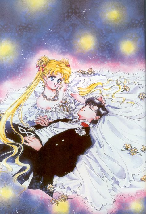 Usagi Tsukino (Sailor Moon) & Mamoru Chiba (Tuxedo Mask) from "Sailor Moon" series by manga artist Naoko Takeuchi. Serena Sailor Moon, King Endymion, Moon Tiara, Moon Couple, Queen Serenity, Naoko Takeuchi, Sailor Scout, Minako Aino, Tuxedo Mask