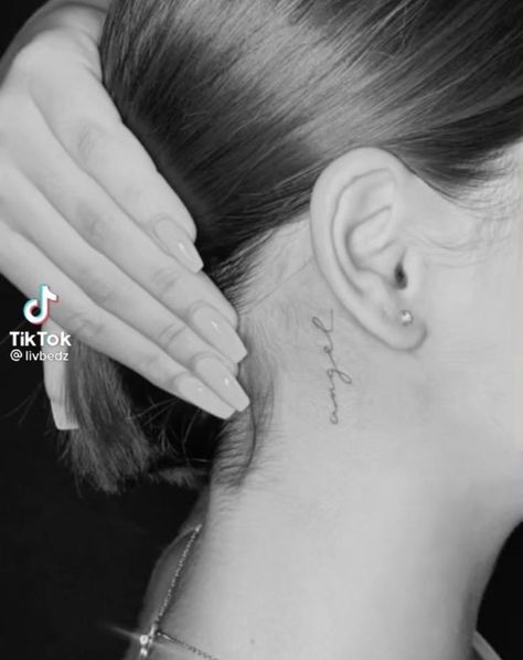 Word Neck Tattoos, Dreamer Tattoo, Back Ear Tattoo, Small Words Tattoo, Hope Tattoo, Behind Ear Tattoos, One Word Tattoos, Small Pretty Tattoos, Writing Tattoos