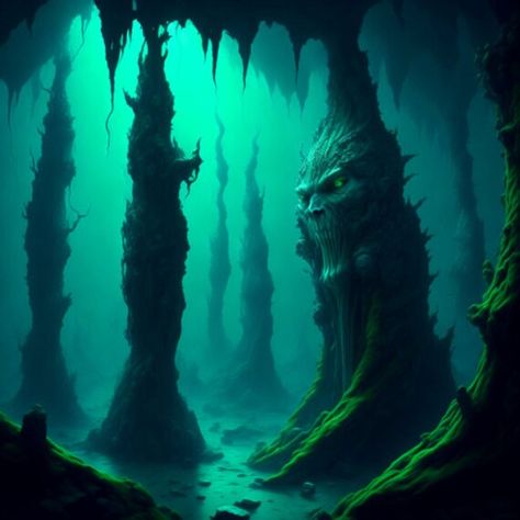 Fantasy World Underwater, Fantasy Landscape Underwater, Undersea City Fantasy Art, Underwater Digital Art, Underwater Tree Fantasy Art, Underwater Cave Fantasy Art, Fantasy Underwater, Wall Clips, Under The Water