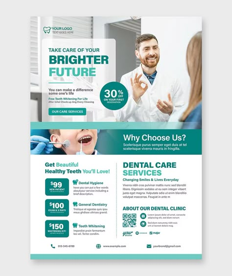 Dental Flyer Template AI, EPS Dental Flyer Design, Dental Ads, Dental Poster, Dentist Social Media, Dental Photos, Dental Posts, Dental Posters, Dentist Clinic, Dental Fun