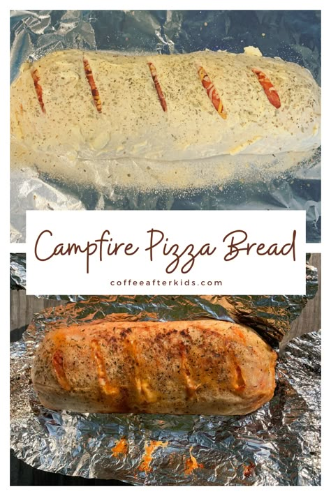 Campfire Make Ahead Meals, Campfire Pizza Foil, Campfire Pizza Log, Camping Pizza Pockets, Campfire Meals For A Crowd, Easy Camping Dinner Ideas Families, Camping Pizza Recipes, Camping Recipes Make Ahead, Camping Desserts Make Ahead