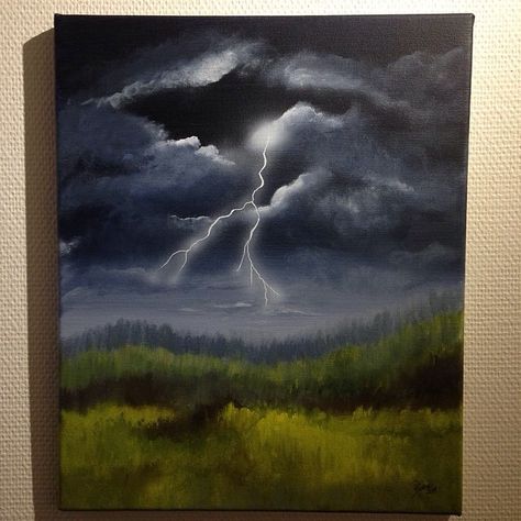 Lighting Storm Painting Acrylic, Painting Ideas On Canvas Rain, Thunder Storm Painting, Rainstorm Painting, Lightening Painting Acrylic, Lighting Canvas Painting, Storm Painting Easy, Lightning Painting Acrylic, How To Paint Lightning