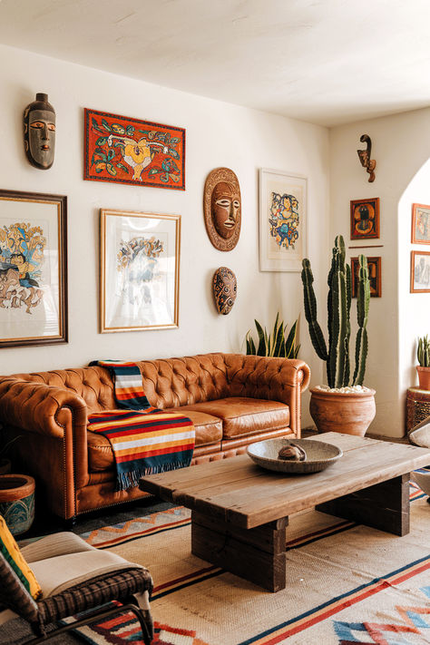 Mexican Inspired Design and Decor Mexican Hacienda Aesthetic, Urban Cowboy Interior Design, Home Decor Ideas Spanish Style, Texas Chic Decor, Latina Office Decor, Spanish Maximalist Decor, Western Bohemian Decor, Southwest Maximalist, Mexican Style House Decor