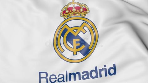 Close-up of waving flag with Real Madrid C.F. football club logo stock photography Real Madrid Flag, Madrid Flag, Madrid Logo, Real Madrid Logo, Real Madrid Club, Santiago Bernabeu, Zinedine Zidane, Gareth Bale, Business Advertising Design