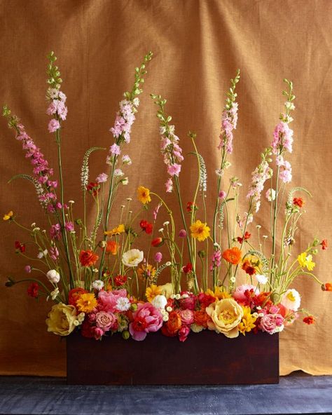 Magical Floral Arrangement, Bird Of Paradise Arrangement Floral Design, Eclectic Floral Arrangement, Artsy Floral Arrangements, Stunning Floral Arrangements, Bar Top Floral Arrangement, Summer Fake Flower Arrangements, Pink Yellow Orange Flower Arrangement, Flower Themed Appetizers