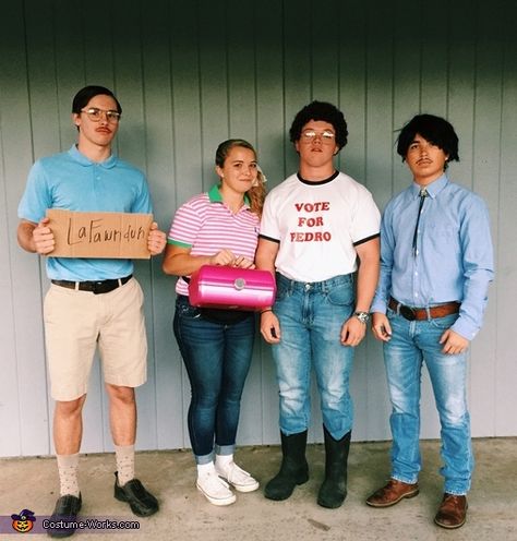 Napoleon Dynamite Group Halloween Costume Up Group Costume, Uncle Rico Napoleon Dynamite Costume, Family Napoleon Dynamite Costumes, Napoleon Dynamite Halloween Costume, Video Game Character Costumes Diy, Napoleon Dynamite And Pedro Costume, Napoleon Dynamite Costume Group, Nepolian Dynamite Costume, Last Munite Halloween Costumes